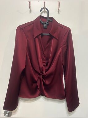 Rachel Zoe Burgundy Satin Twist-Front Blouse